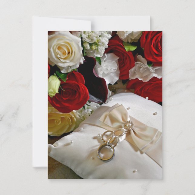 Hochzeitseinladung mit Rose und Ringen auf der Vor Einladung (Vorderseite)