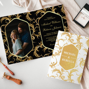 Hochzeitseinladung mit schwarzen und goldenen Foli Folienkarte