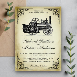 Hochzeitseinladung mit Vintage-Dampflokomotive Einladung