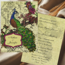 Hochzeitseinladung mit Vintage-Pfau