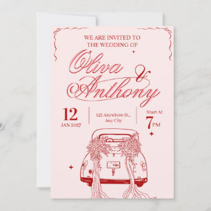 Hochzeitseinladung mit Vintage-Retro-Auto Einladung