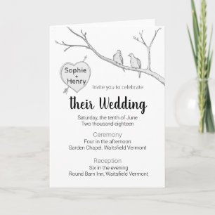 Hochzeitseinladung mit zwei Tauben und Baumherz Einladung