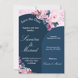 Hochzeitseinladung Navy Blau Floral Save the Date Einladung