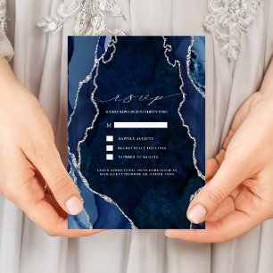 Hochzeitseinladung Navy Marmor & Silber Achat RSVP Einladung