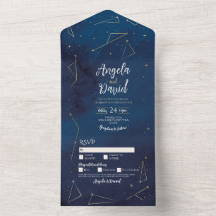Hochzeitseinladung Navy Sternzeichen & RSVP All In One Einladung