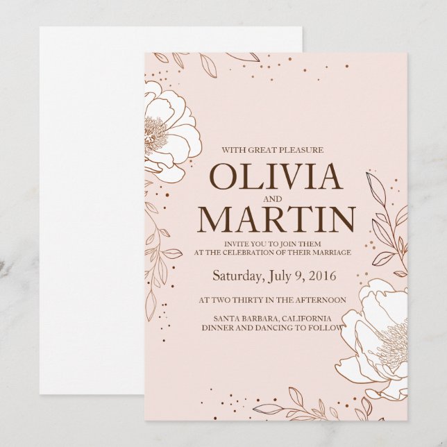 Hochzeitseinladung Peony Rose Gold-Prägung Einladung (Vorne/Hinten)