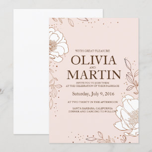 Hochzeitseinladung Peony Rose Gold-Prägung Einladung