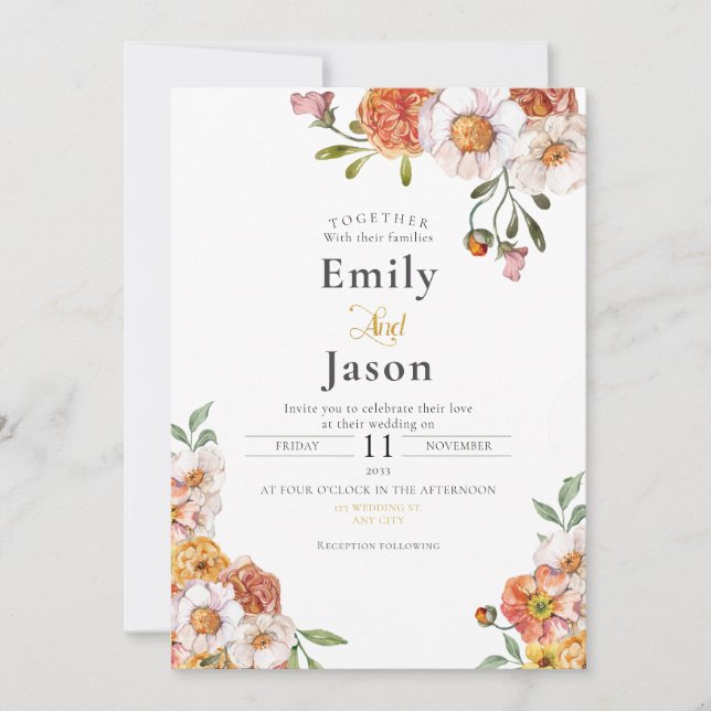 Hochzeitseinladung romantische Blumenblüten Einladung (Vorderseite)
