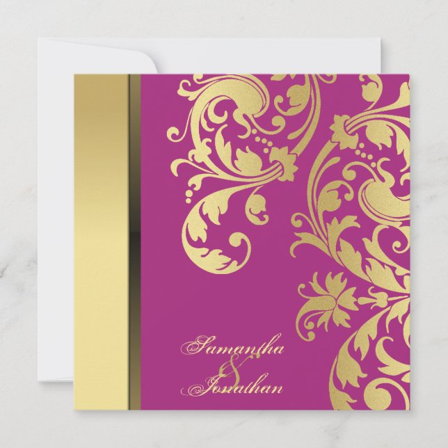 Hochzeitseinladung Rosa Goldschimmer Wirbel Einladung (Vorderseite)