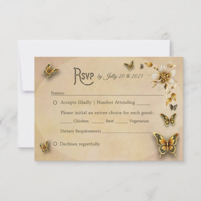 Hochzeitseinladung Schmetterlinge UAWG RSVP Karte (Vorderseite)