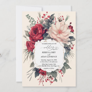 Hochzeitseinladung schöne Blume rot blau klassisch Einladung