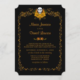 Hochzeitseinladung - Schwarz-Orange-Schädeldesign Einladung