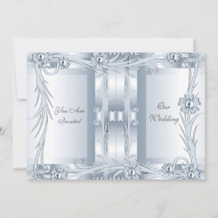 Hochzeitseinladung Silber Blau Art Deco Floral Einladung