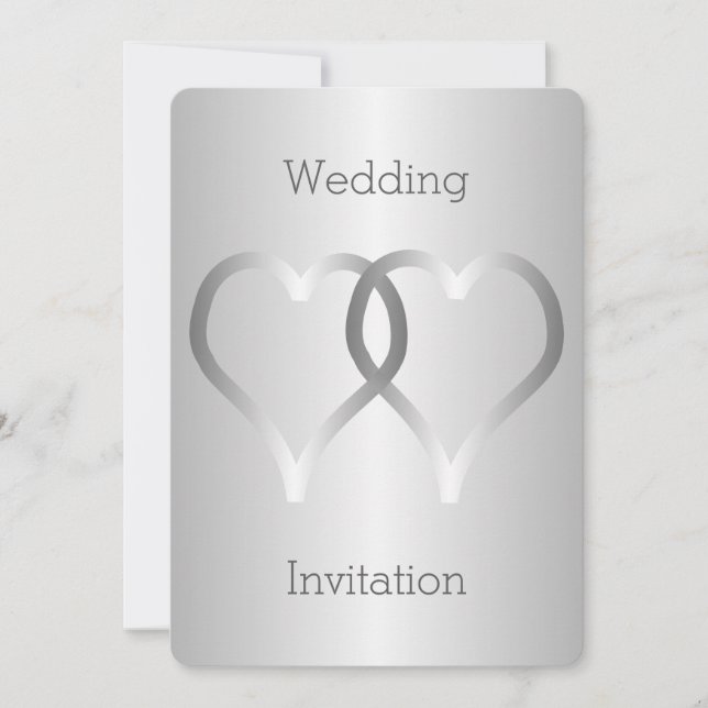 Hochzeitseinladung Silberherzen Einladung (Vorderseite)