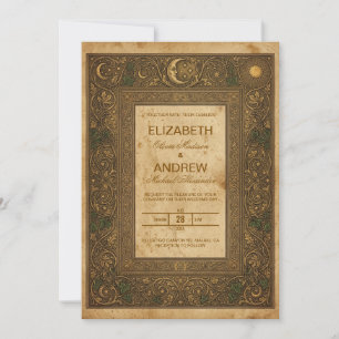 Hochzeitseinladung Vintage Celestial in Antikgold Einladung