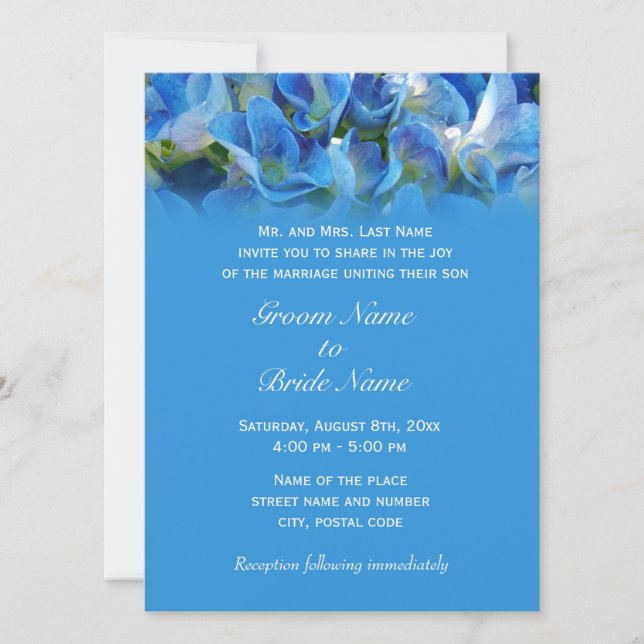 Hochzeitseinladung von Eltern des Bräutigams, blau Einladung (Vorderseite)