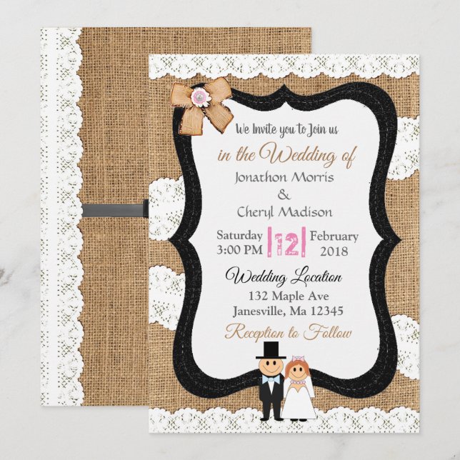 Hochzeitseinladung von Lace und Burlap Einladung (Vorne/Hinten)