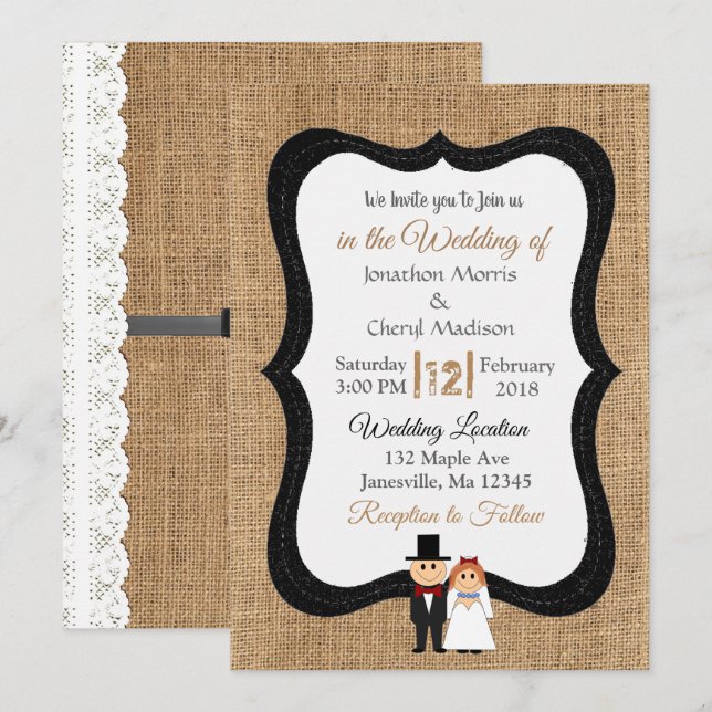 Hochzeitseinladung von Lace und Burlap Einladung (Vorne/Hinten)