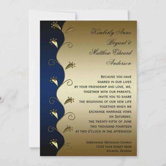 Hochzeitseinladung von Marine- und Gold-Wirbel Einladung (Vorderseite)