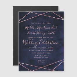 Hochzeitseinladung von Navy Blue & Rose Gold Geome Magneteinladung