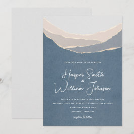 Hochzeitseinladung zu blauen zerrissenen Papieren Einladung