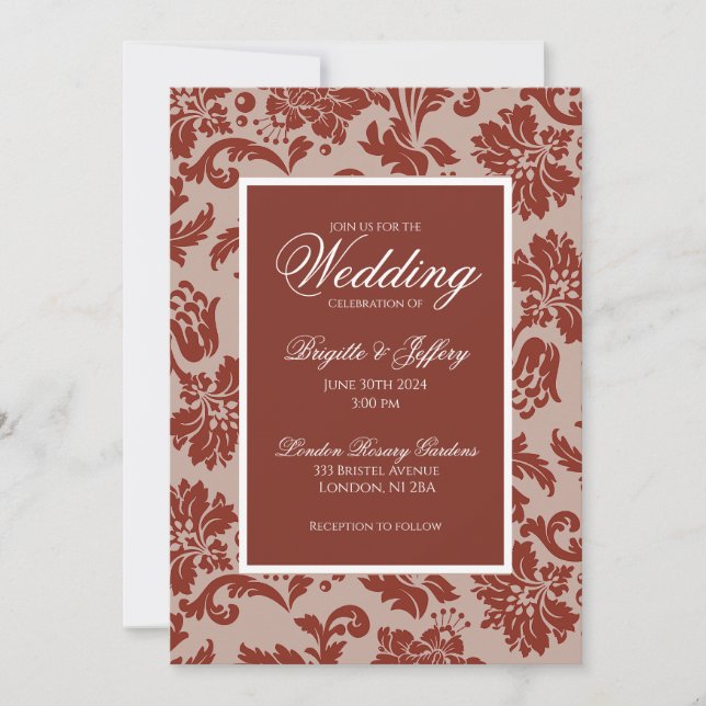 Hochzeitseinladung zu einer eleganten Kupferrost Einladung (Vorderseite)