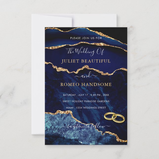 Hochzeitseinladung zum Hochzeitsfeiern mit blauem  Einladung (Vorderseite)