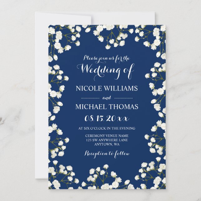 Hochzeitseinladungen an der Grenze zum blauen Gips Einladung (Vorderseite)