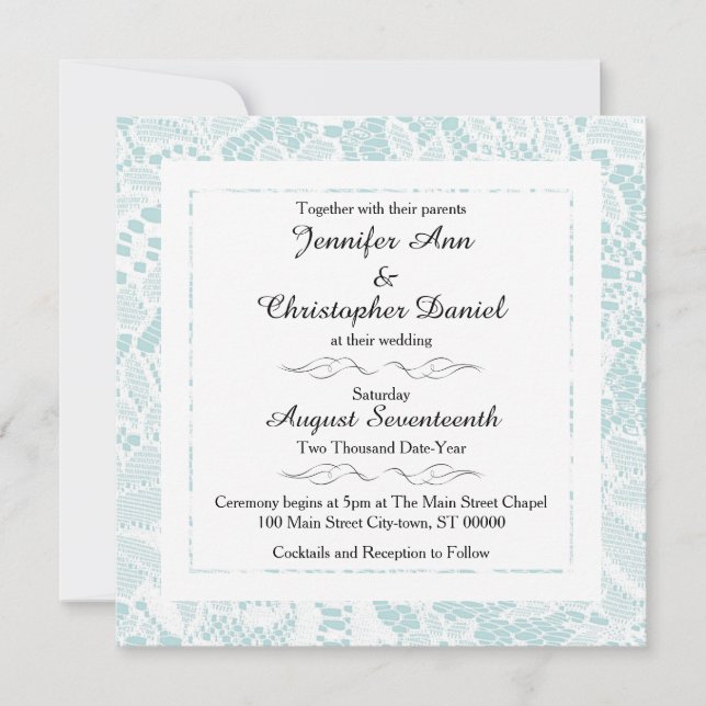 Hochzeitseinladungen - Aquamariner Blue Square Ein Einladung (Vorderseite)