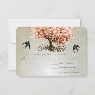 Hochzeitseinladungen aus leichtem Korallen-Herz-Bl RSVP Karte