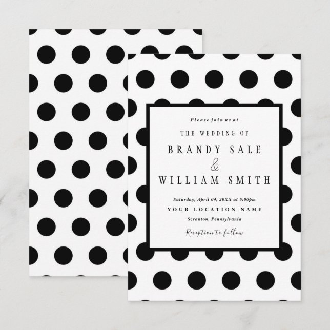 Hochzeitseinladungen | Black Classic Polka Dot Einladung (Vorne/Hinten)