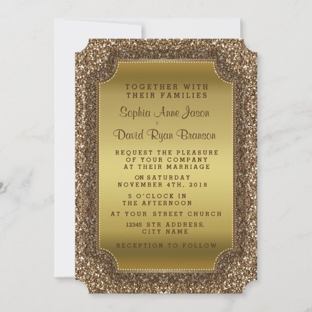 Hochzeitseinladungen | Einladung von Gold Glitzer (Vorderseite)