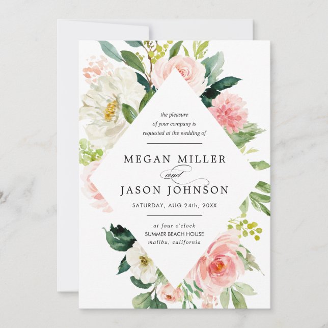 Hochzeitseinladungen, floral, elegant, klassisch einladung (Vorderseite)