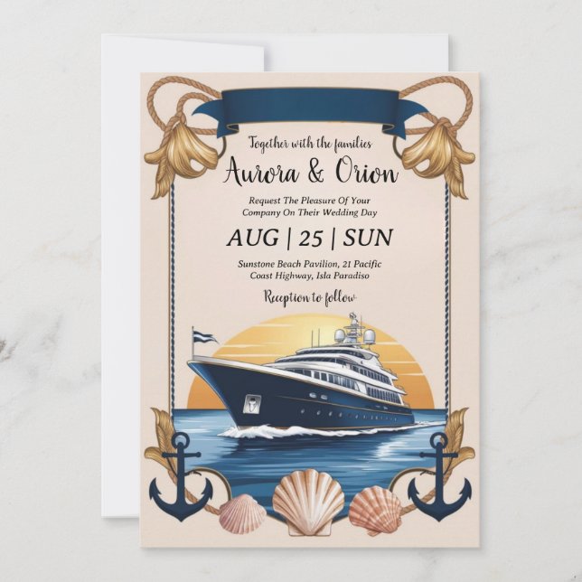 Hochzeitseinladungen für Aquarellyachten Einladung (Vorderseite)