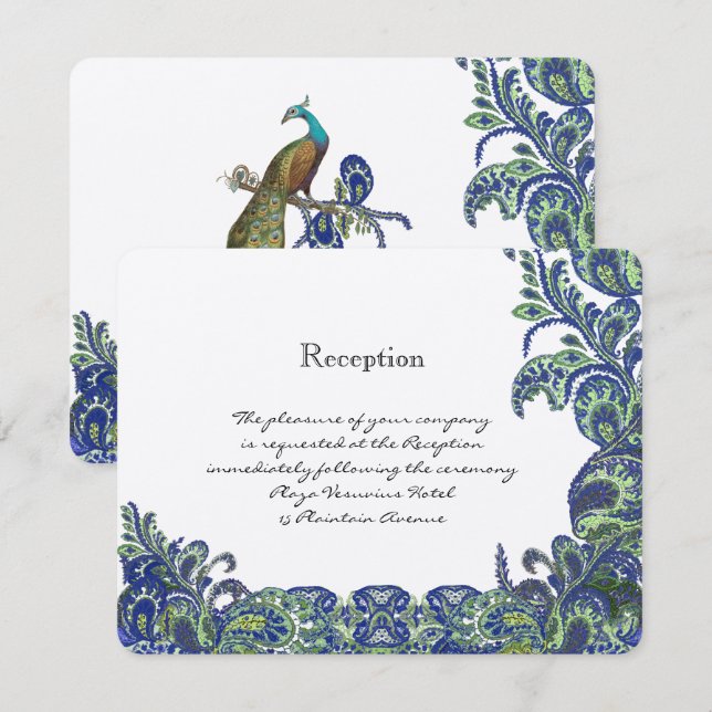 Hochzeitseinladungen für Blaue und Grüne Pfauenpfa Einladung (Vorne/Hinten)