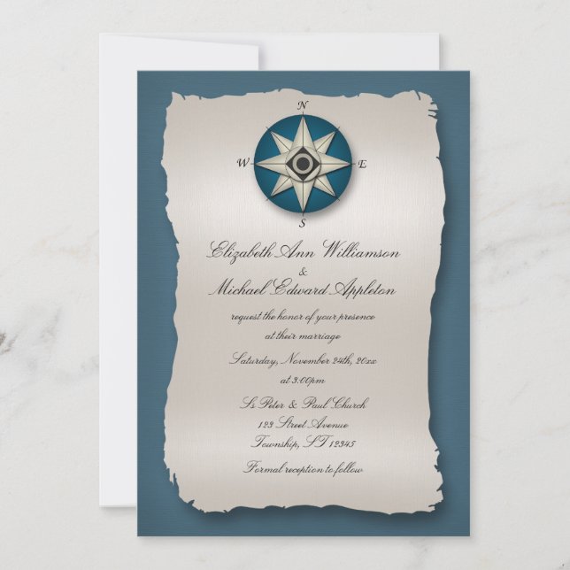 Hochzeitseinladungen für Blue Compass Einladung (Vorderseite)