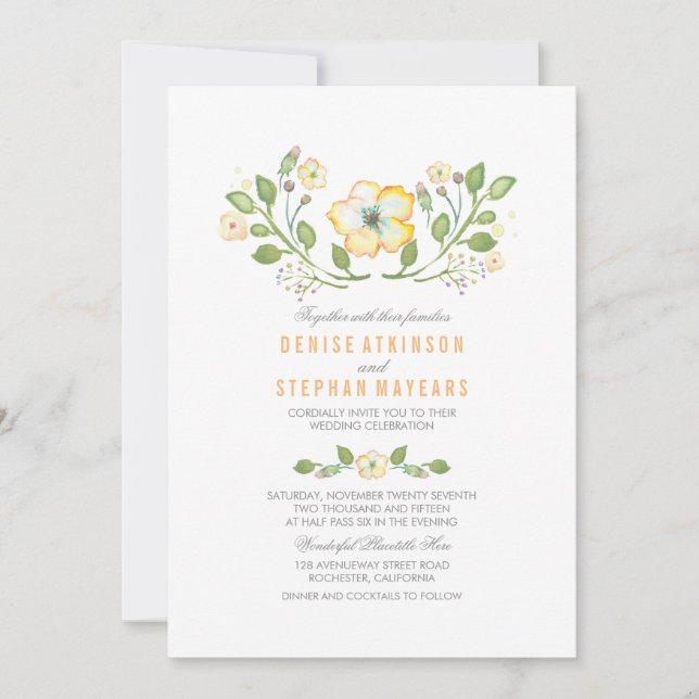 Hochzeitseinladungen für Gelbe Flora Einladung (Vorderseite)