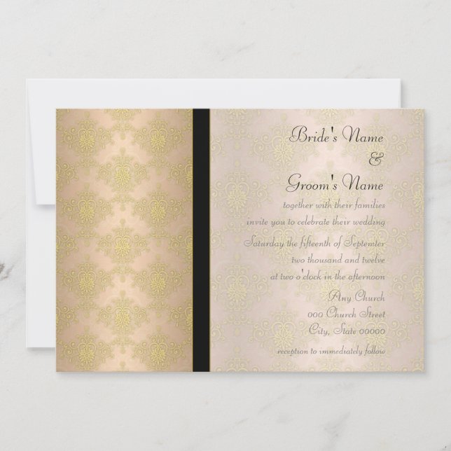 Hochzeitseinladungen für Gold- und Peach-Damaskus Einladung (Vorderseite)