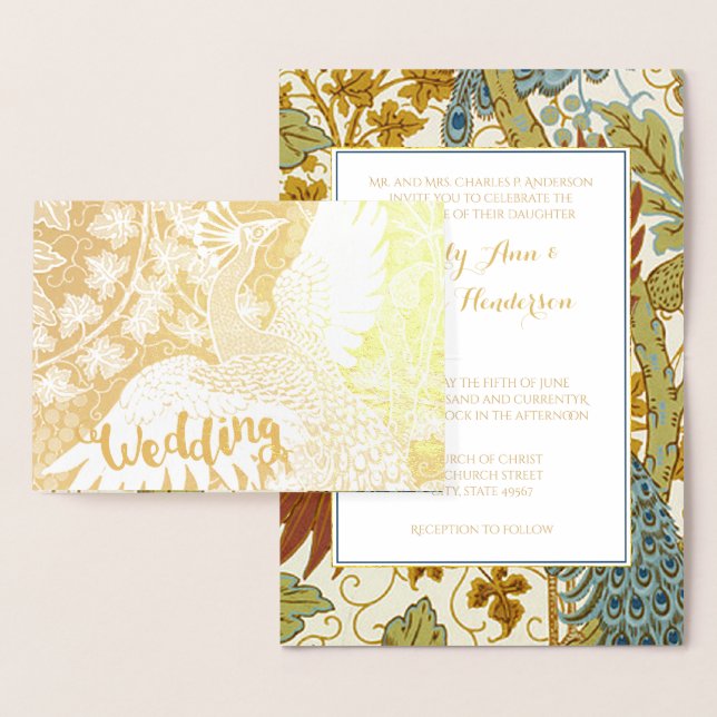Hochzeitseinladungen für Goldpfauenpfropfen Folienkarte (Anzeige)