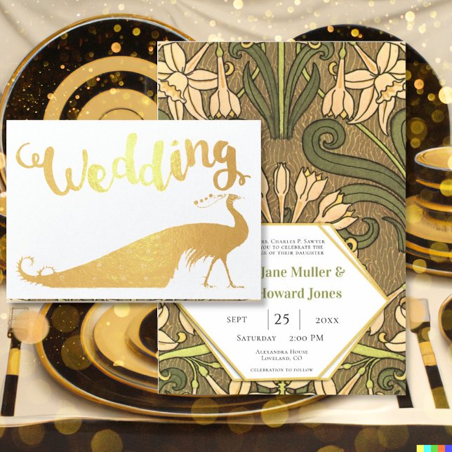 Hochzeitseinladungen für Goldpfauenpfropfen Folienkarte (Von Creator hochgeladen)