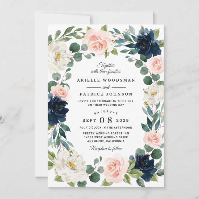 Hochzeitseinladungen für Hochzeiten von Navy und B Einladung (Vorderseite)