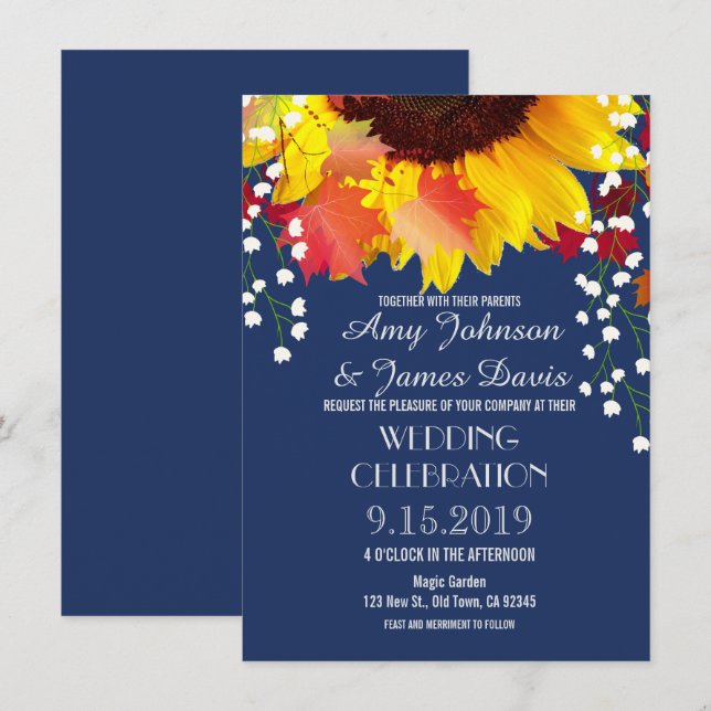 Hochzeitseinladungen für Hochzeitsfeiern mit blaue Einladung (Vorne/Hinten)