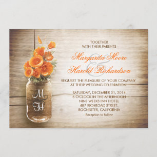 Hochzeitseinladungen für Mason Jar und Orange Blum Einladung