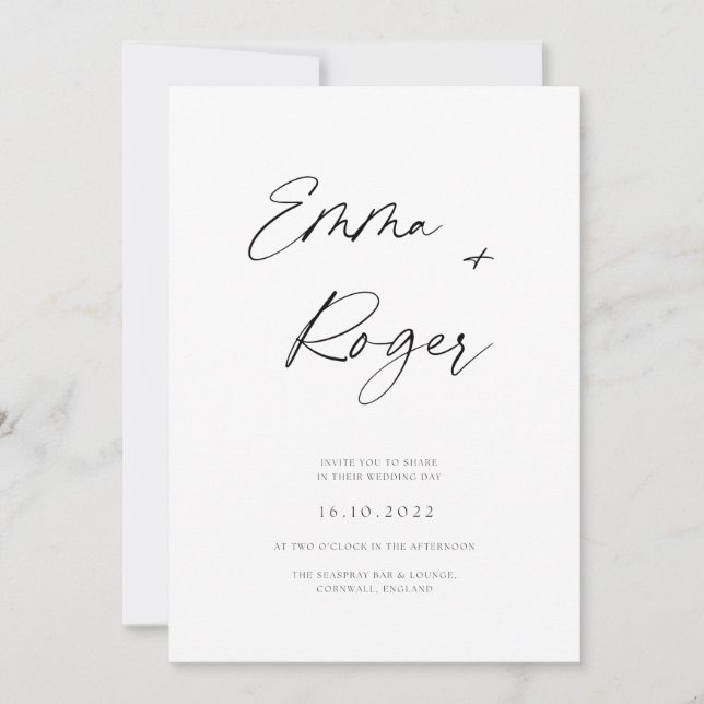 Hochzeitseinladungen für moderne weiße Kalligraphi Einladung (Vorderseite)