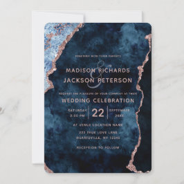 Hochzeitseinladungen für Navy Blue Rose Gold Marbl Einladung
