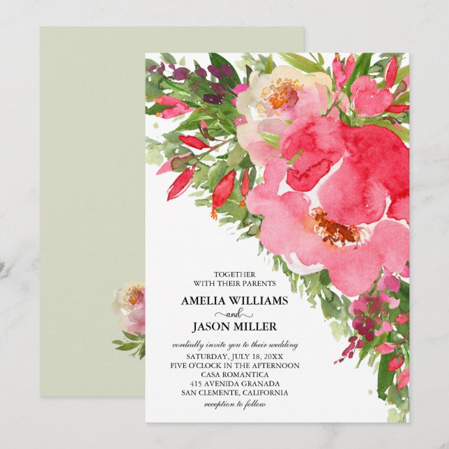 Hochzeitseinladungen für Wasserfarben (Vorne/Hinten)
