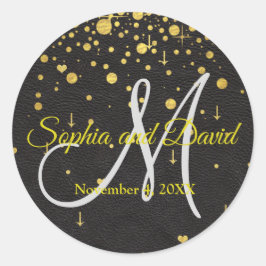 Hochzeitseinladungen | Gold Confetti Monogram Runder Aufkleber