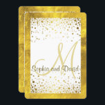 Hochzeitseinladungen| Gold Foil Frame Confetti Einladung<br><div class="desc">Luxuriöses und romantisches Design mit goldenen Rahmen,  goldenen Konfetti,  Herzen und Pfeilen auf weißem Hintergrund. Verwenden Sie Anpassen Sie es Tool,  um Ihre Monogramm,  Namen,  Hochzeitsfarben und Informationen auf der Rückseite hinzuzufügen. Für passendes Zubehör siehe meine Gold Confetti,  Herz,  Pfeile und Black?white Leather Wedding Collection.</div>