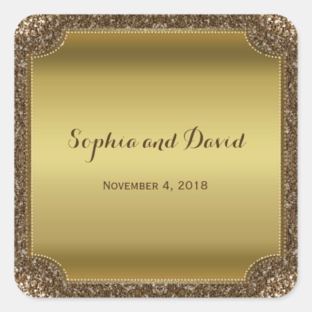 Hochzeitseinladungen | Gold Glitzer Custom Quadratischer Aufkleber (Vorderseite)