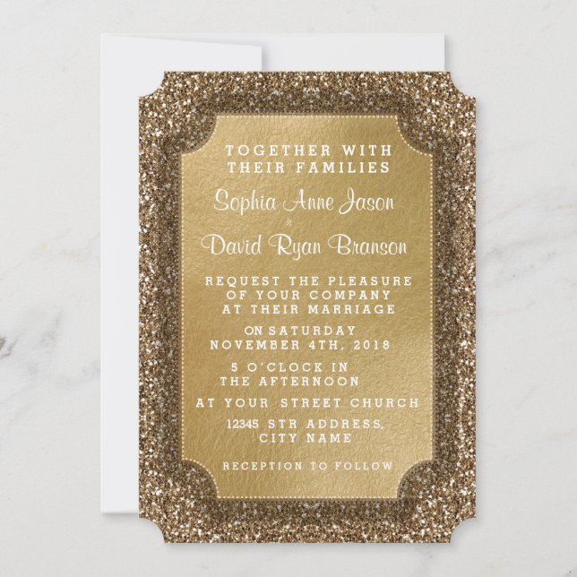 Hochzeitseinladungen | Gold Leaf & Glitzer Einladu Einladung (Vorderseite)